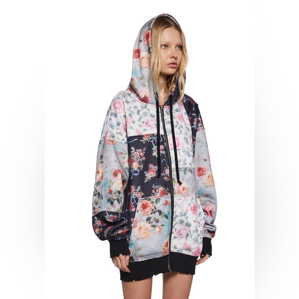 Current Mood Late Riser Floral Patchwork Hoodie S… - image 1
